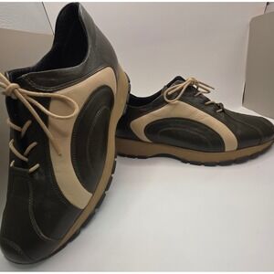 K+S Shoes German Made Leather Deep Olive Green with‎ Cream Stripe Sz 5.5
